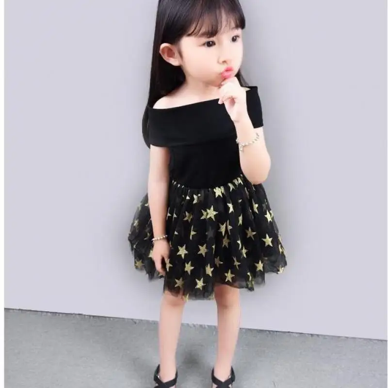 

2019 New Korean Version Of The Girl's Foreign Dress, Baby Word Off The Shoulder Mesh , Princess Pettiskirt