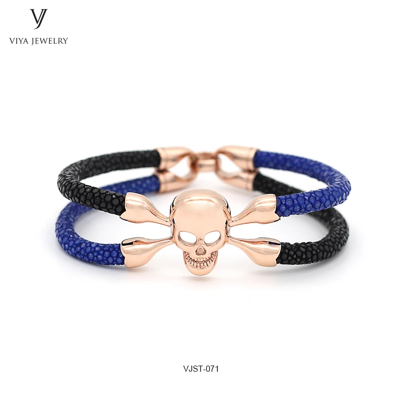 customized mixed color stingray leather bracelet,two colors leather bracelet stingray skull bracelet (9)