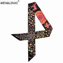 Дизайн сумки ленты маленький цветочный принт женский шелковый шарф модный бренд головной платок длинные шарфы для сумки оптом