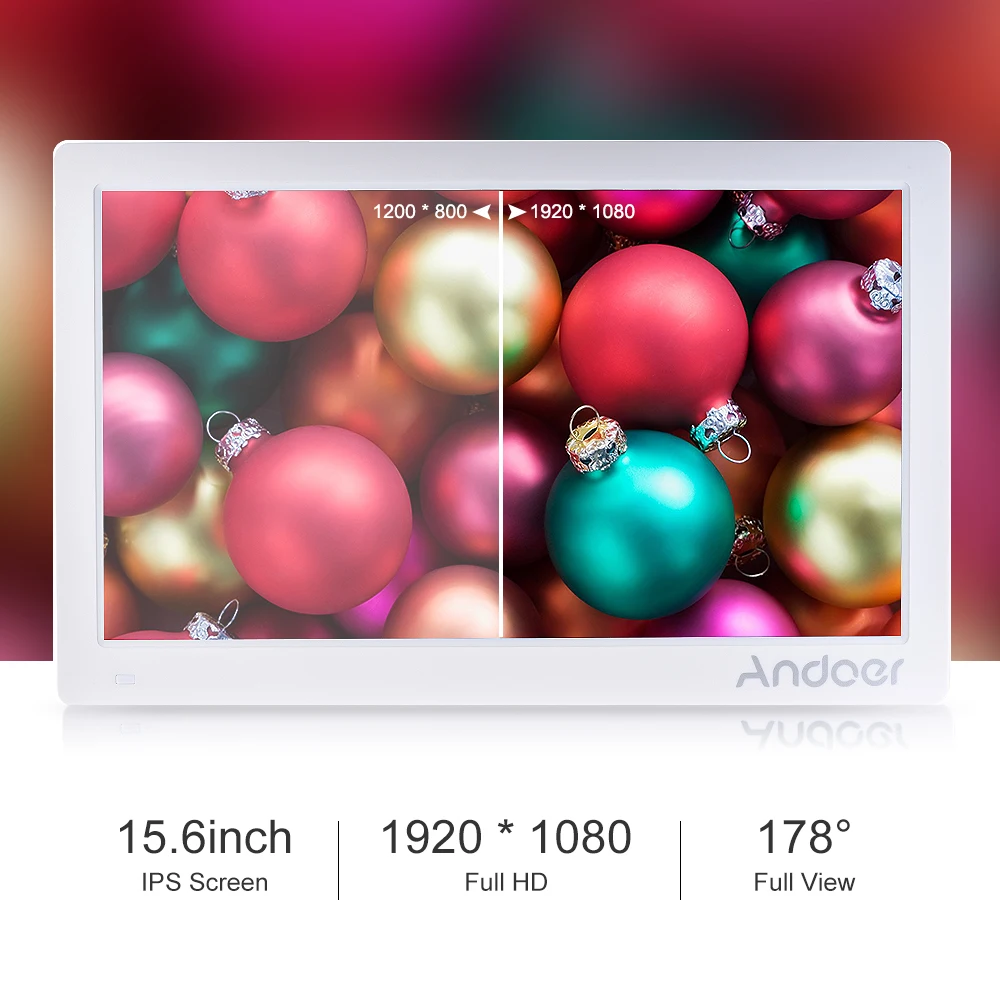 Andoer 15,6 дюймов цифровая фоторамка HD рекламная машина Full View ips экран Поддержка случайного воспроизведения с дистанционным рождественским подарком