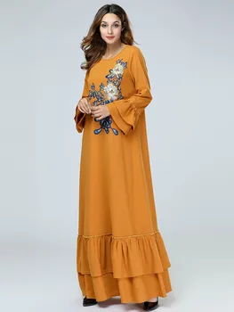 

New Muslim Dress Women Abaya Kimono Turkey Dubai Double Ruffle Embroidery Kaftan Turkish Islamic Clothes