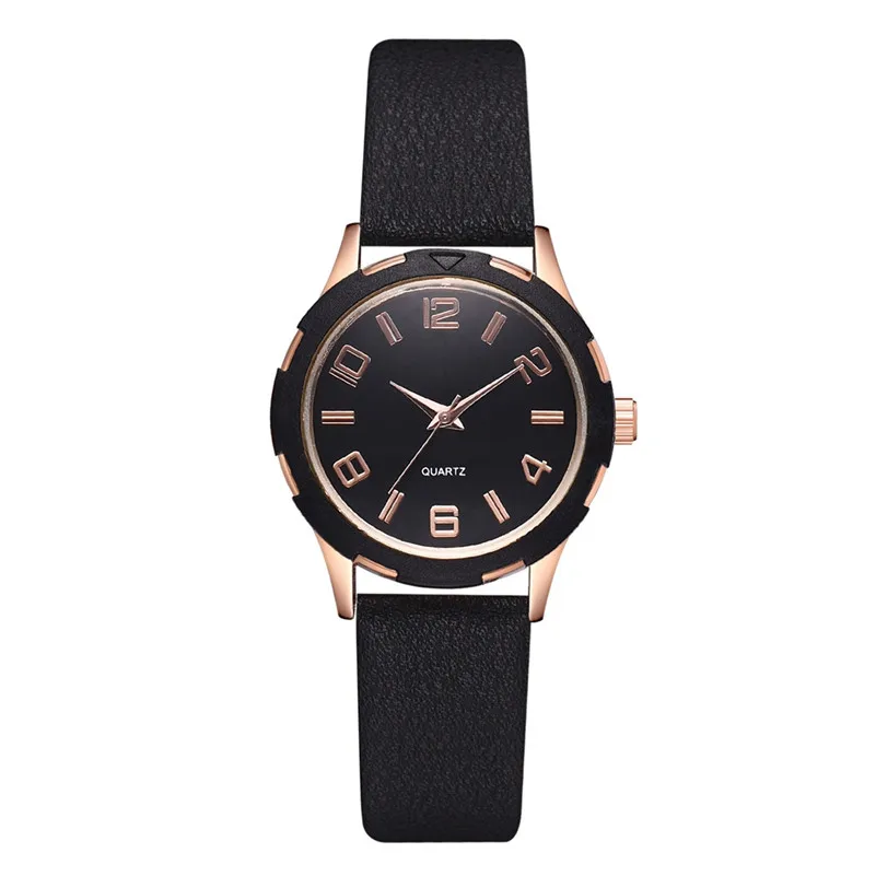 Новые модные женские часы, простой стиль, часы с цифрами, кварцевые часы с кожаным ремешком, наручные часы для дам, повседневные часы, reloj mujer# D - Цвет: Black