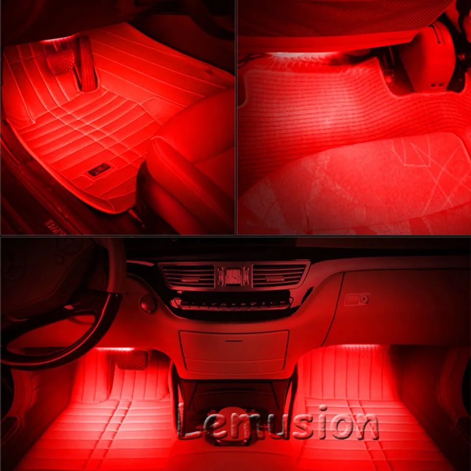 Автомобиль-Стайлинг 4X автомобиля светодиодный Атмосфера Огни 12 В RGB DRL Светодиодные ленты свет Декоративные Гибкая лампа комплект видео
