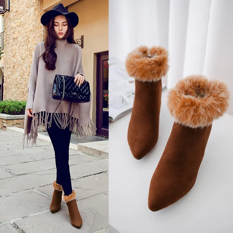 

Women Boots Autumn Flock Winter Ladies 2018 New Hot Fashion Snow Boots Shoes Thigh High Suede Mid-Calf Boots