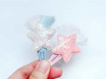 

Retail 1set Fashion Cute Tassels Star Barrettes Solid Glitter Star Snap Clips Princess Headwear Hair Accessories