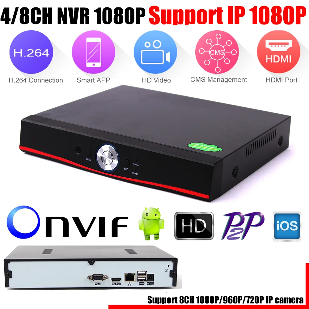 4ch 8ch FULL HD NVR Network Security Surveillance Video Recorder XMEye H.264 P2P Onvif 1080P NVR with HDMI and VGA Output