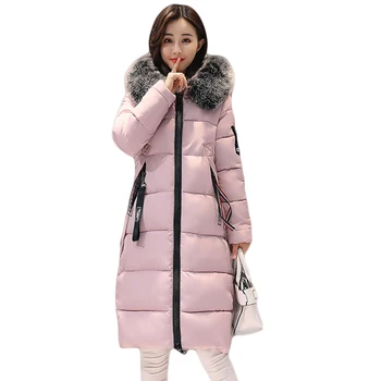 

2017 New Winter Jacket Women Long Slim Large Fur Collar Hooded Down Cotton Parkas Thick Female Wadded Coat Plus Size 3XL CM018