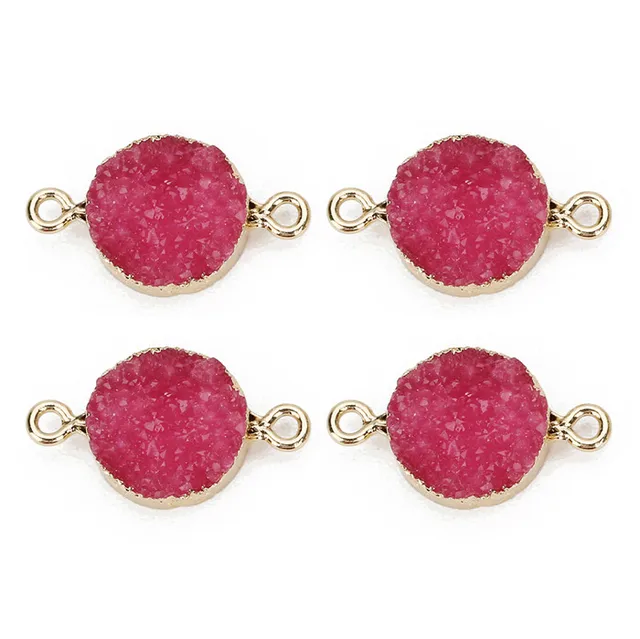 LOULEUR 5pcs/lot Colorful 13.5mm Faux Druzy Resin Charms Pendant Round Connectors For Women DIY Earrings Jewelry Making Findings deep pink