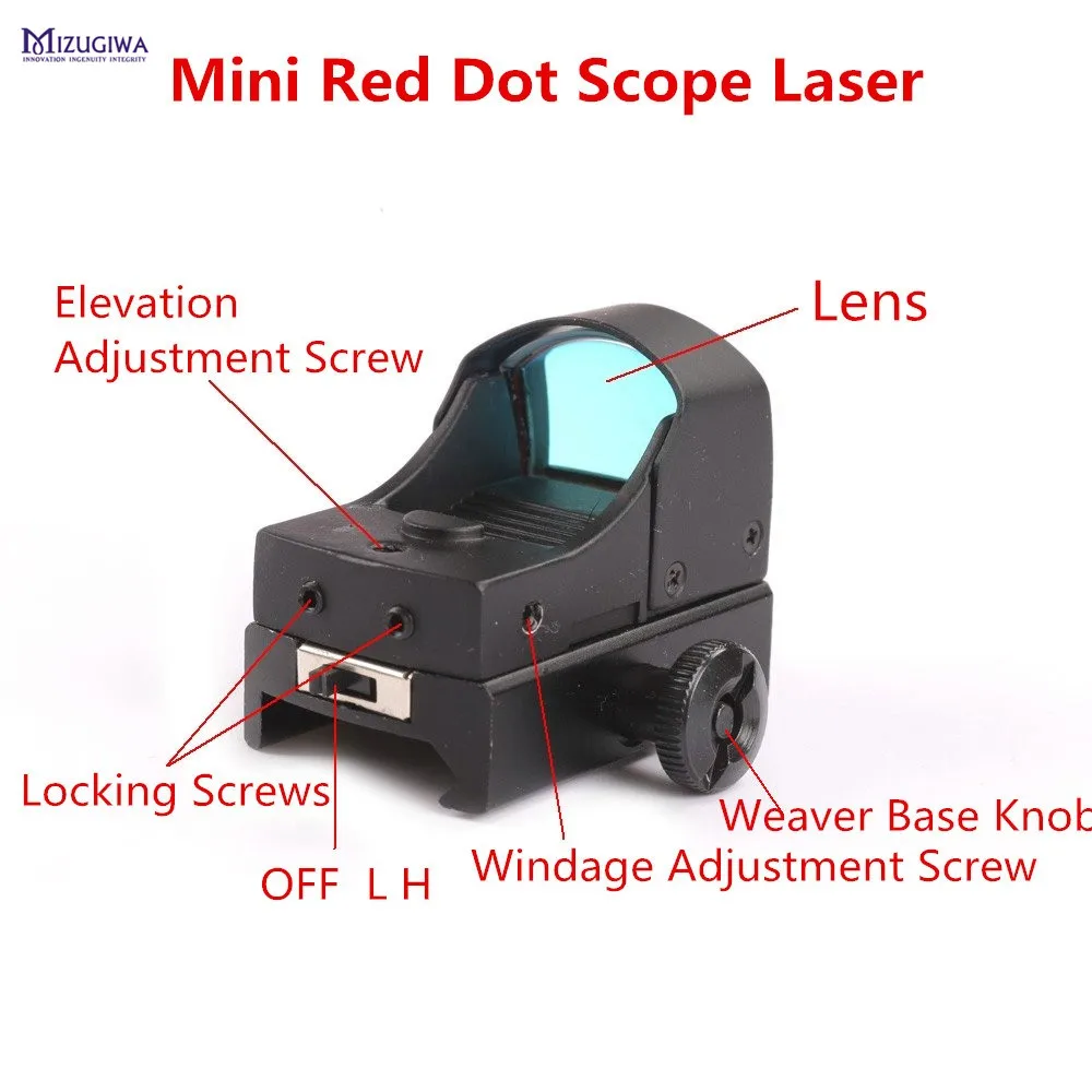 

Mini Reflex Red Green Dot Laser Rifle Scope Optics Sight Adjustable Brightness Riflescope Lens 20mm Weaver Picatinny w/Sunshade