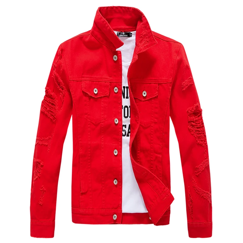 red colour denim jacket