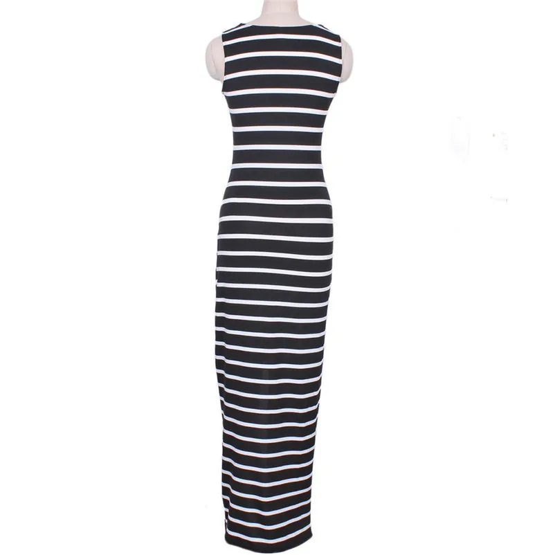 Fashion summer dress 2018 beach dress Womens Casual Sundress Sleeveless Stripes Loose Long black dress robe femme Y09#N (6)