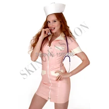 Латексная резиновая униформа медсестры с отложным воротником без крышки