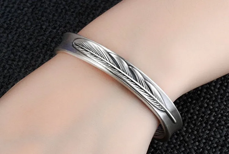 Authentic 925 Tibetan Silver Feather Bracelet