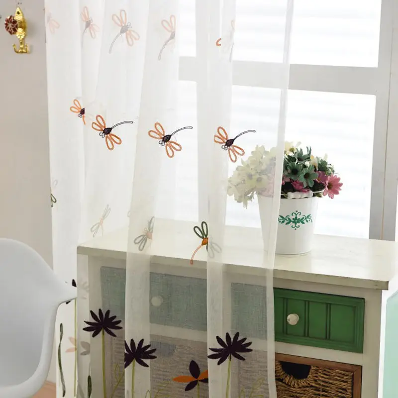 Dragonfly Embroidered Curtain For Living Room Country Style Screen