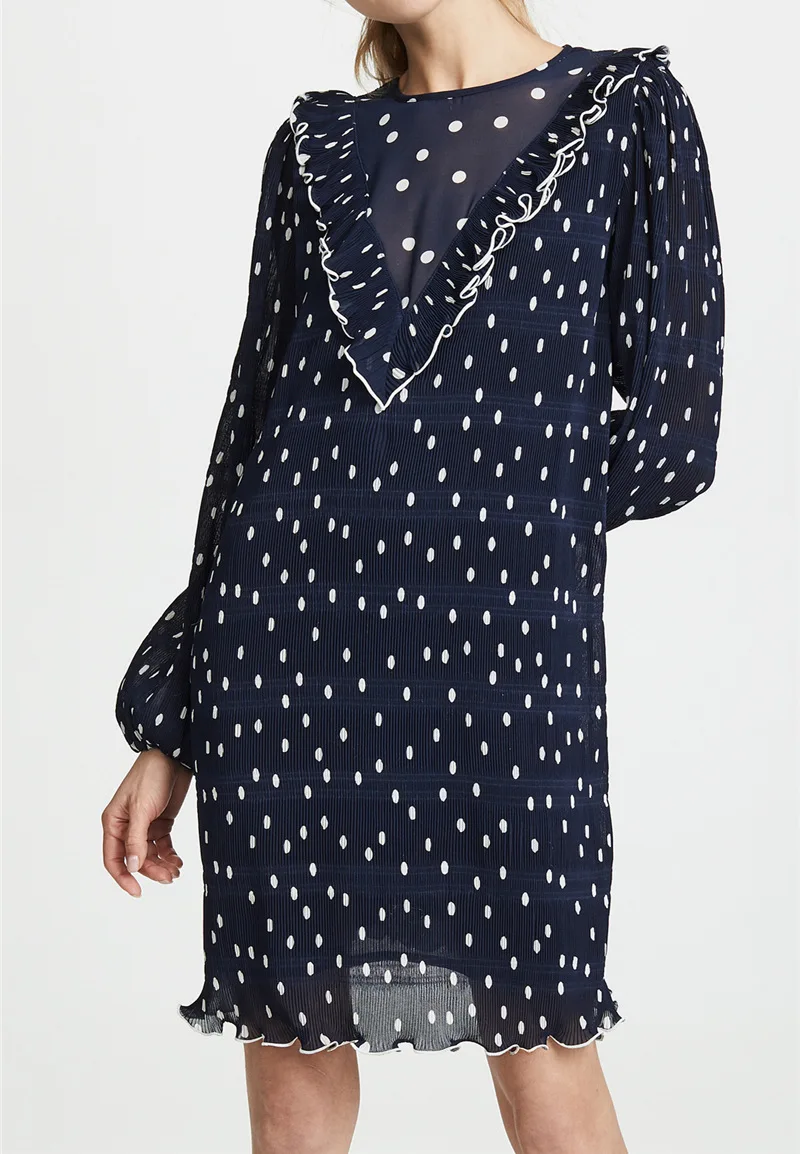 

Women's Summer Dress Heavy Georgette Pleated Wave Point Long Sleeve Sunscreen Dress