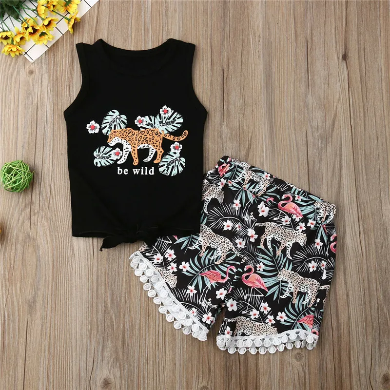

Pudcoco Children Clothing 2019 Summer Kids Baby Girl Sleeveless Tops T-shirt+Print Shorts Pants 2 pcs Outfit Set