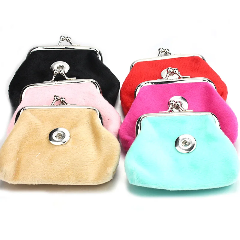 

2019 New 6 Colors 18MM Snap Buttons Jewelry Plush Coin Purses Wallets Kids Girl Women's Bags Pouch For Gift