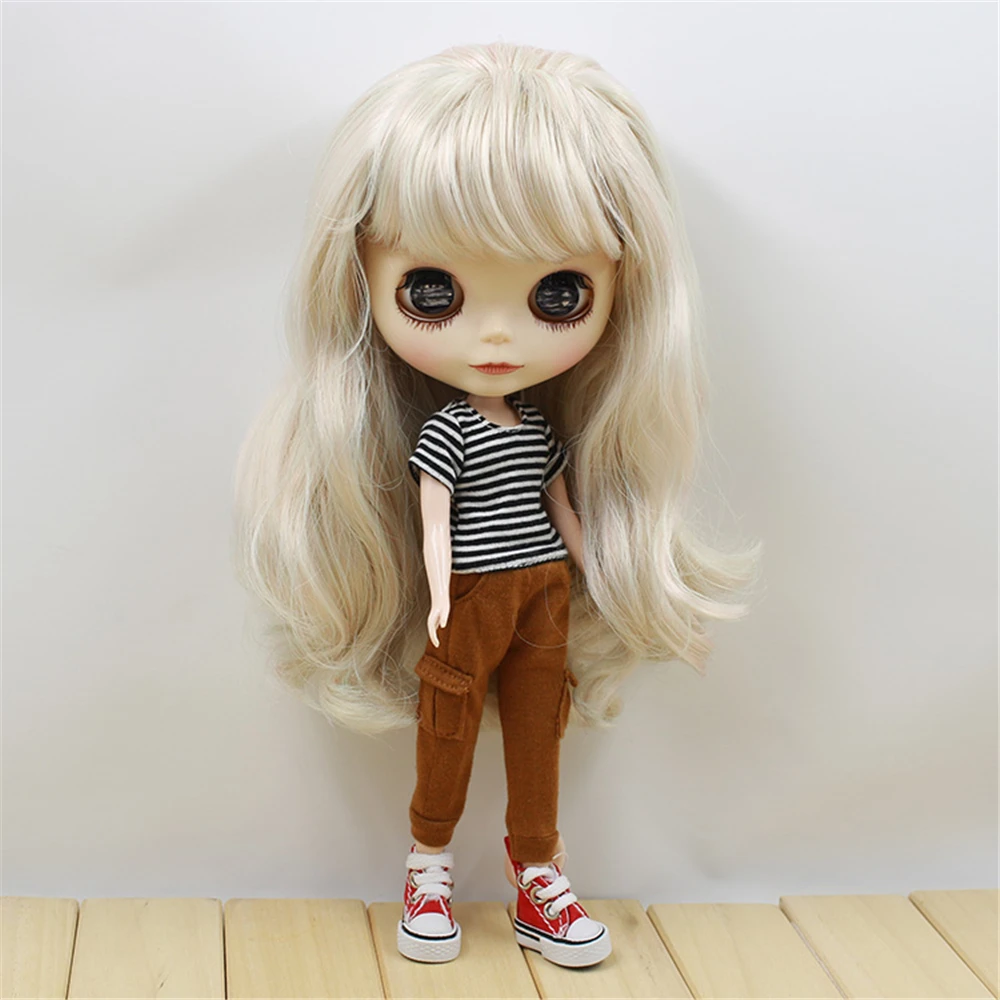 

Clothes For 1/6 Blyth Doll Brown Pants and Black White Stripe Shirt Joint Normal Body