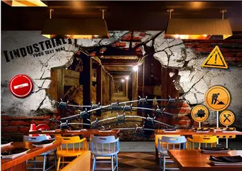 

Custom wallpaper mural retro three-dimensional industrial wind underground tunnel restaurant bar background wall