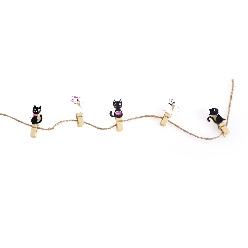 10 шт. японские кошки деревянные клипсы с пеньковой веревкой мини хорошая еда клип Kawaii из древесной бумаги зажим для сумки студентов DIY