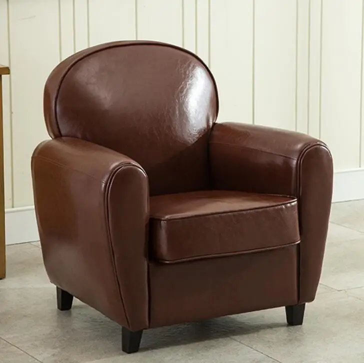 Hot Sale! Retro PU Leather Barrel Tub Chair Armchair Club Bar Coffee Chair Single Sofa Living Room Furniture Wood Legs