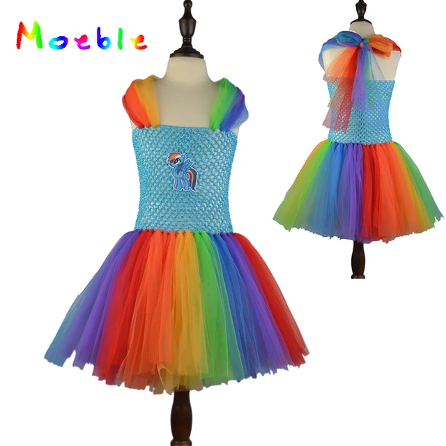 fancy girl cartoon rainbow tutu dress cute children party costume