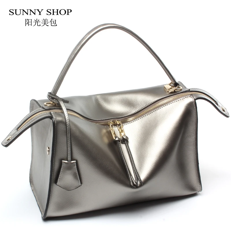 

SUNNY SHOP Luxury Genuine Leather Women Handbags Office Fashion Brand Design Real Leather Shoulder Bag Vintage HIgh Quality Bag