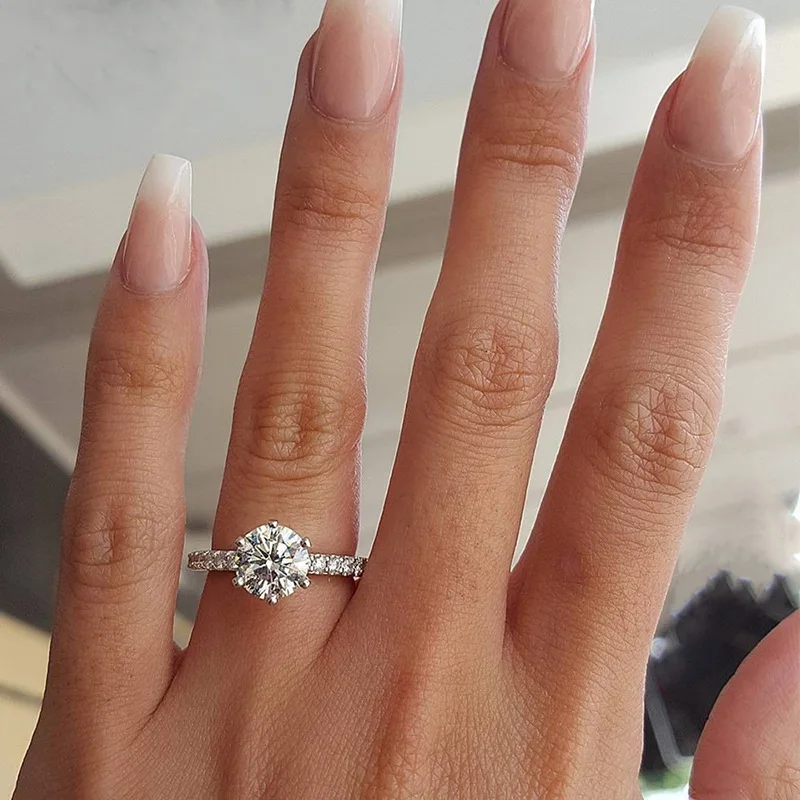 

2019 Classic Engagement Ring 6 Claws Design AAA White Cubic Zircon Female Women Wedding Band Rings Jewelry