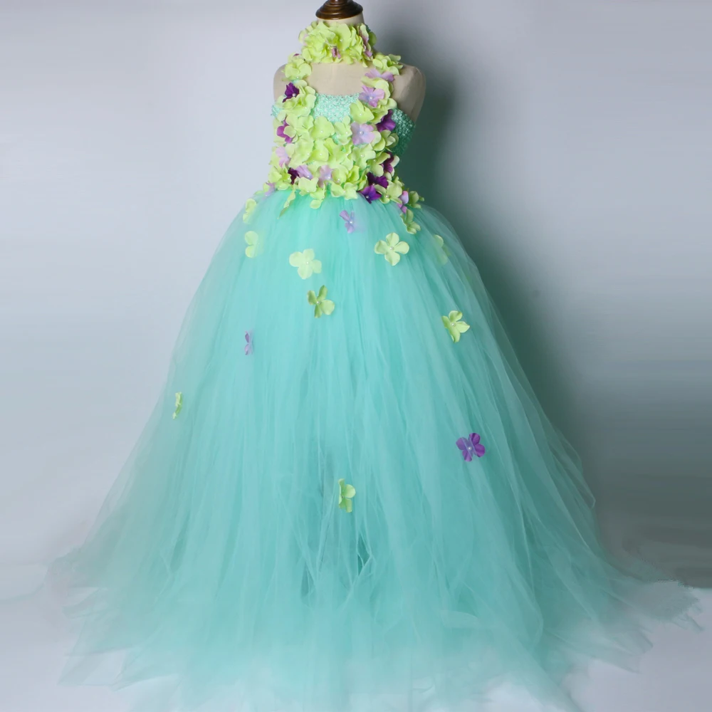Мятно-зеленое платье-пачка для девочек; детское платье с цветочным узором для девочек на свадьбу; детское платье для дня рождения; бальное платье для девочек; костюм принцессы феи
