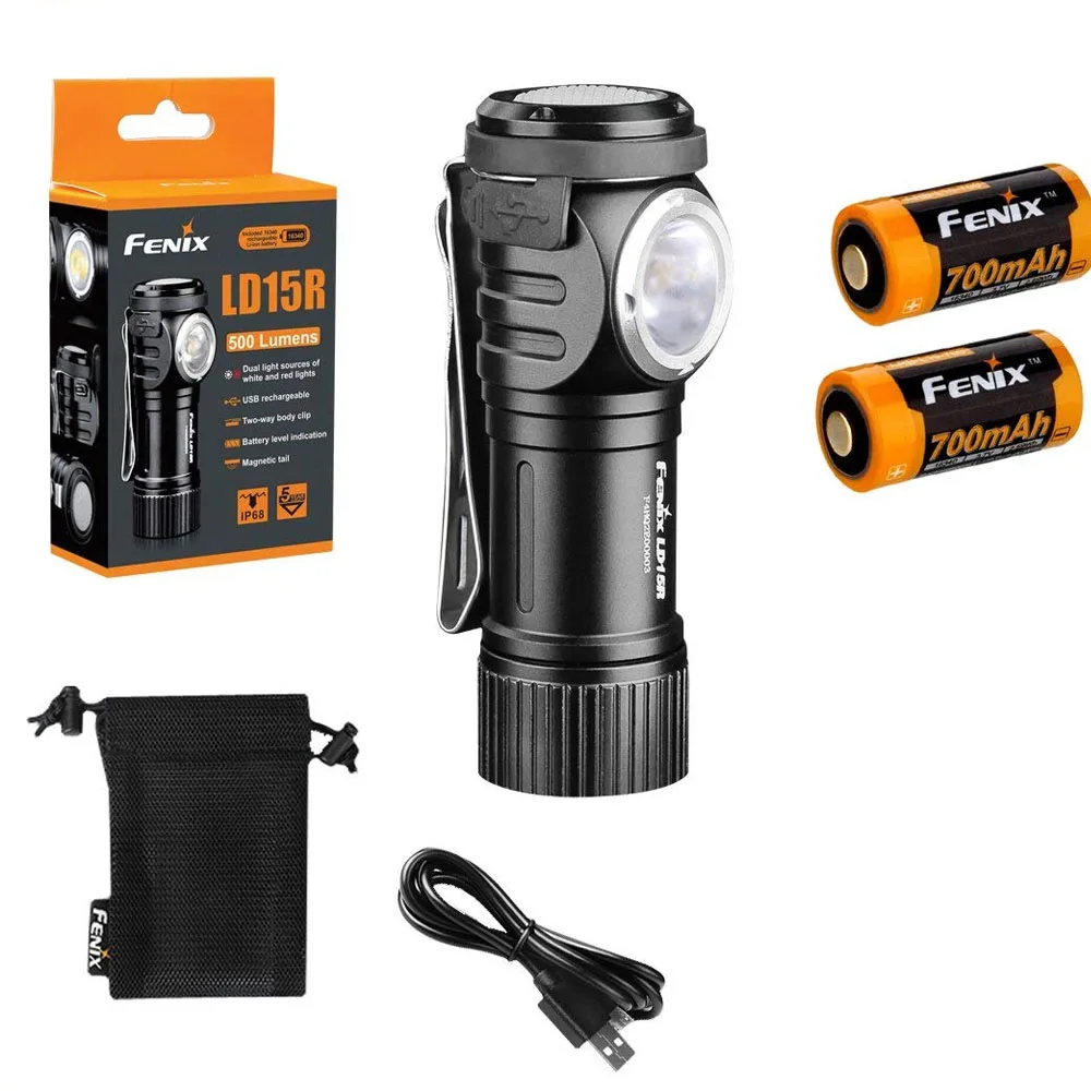 

New Arrival Fenix LD15R Cree XP-G3 LED 500 Lumens Portable Micro-USB Rechargeable Right-angled Flashlight with 16340 Battery