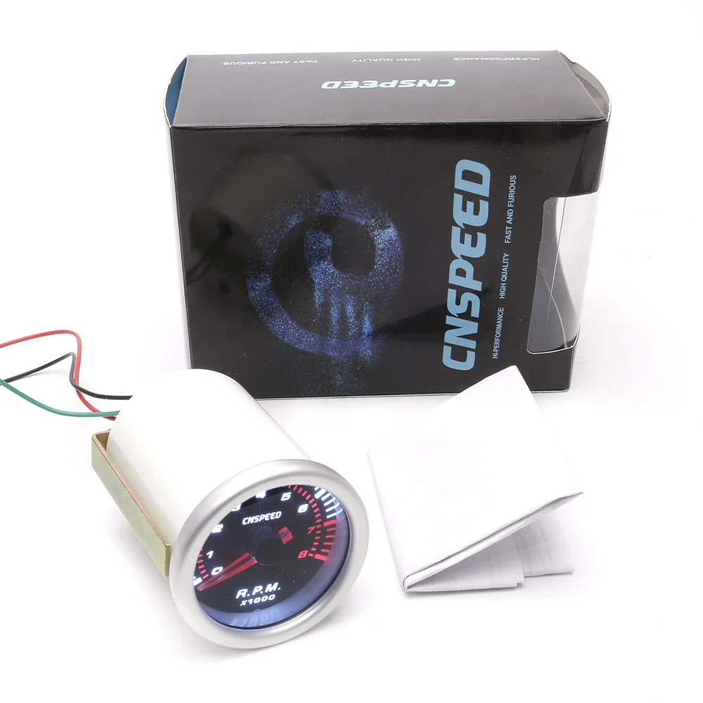 CNSPEED Автомобильный Тахометр, измеритель частоты вращения 0~ 8000 об/мин Метр " 52 мм Универсальный Автомобильный мотор Белый светодиодный метр указка об/мин 12 В бензин