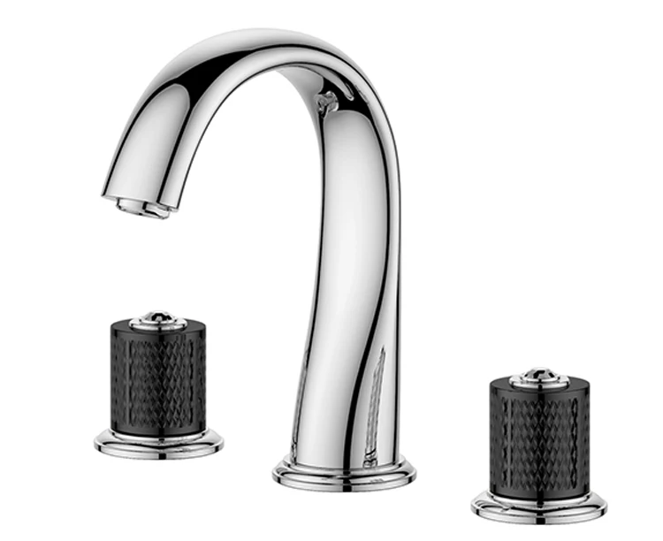 

Chrome +black 8" Widespread Ceramic Valve Three Holes 3 Pcs lavatory Bathroom Sink Faucet Mixer tap Black crystal handles New