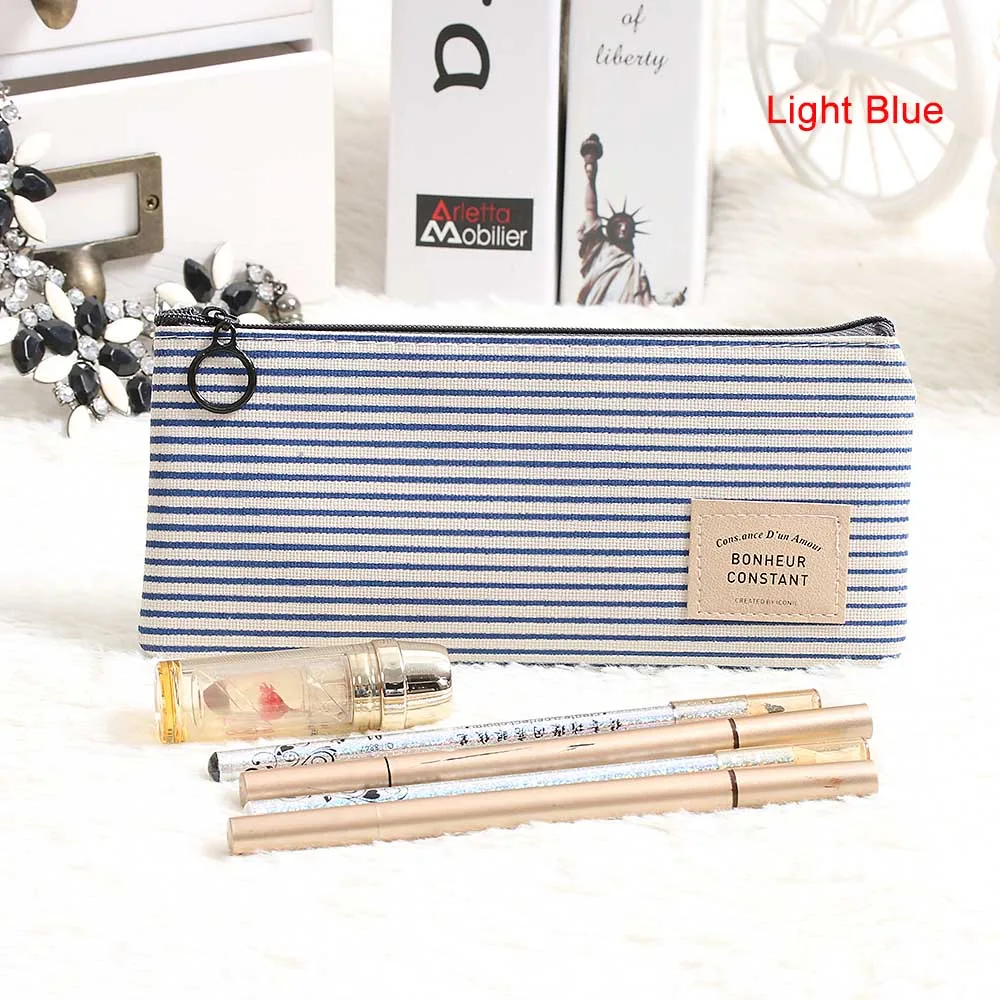 Light Blue Makeupbag 1 шт., Холщовая Сумка для макияжа, сетчатый органайзер, сумка для косметики, канцелярские принадлежности, сумка для хранения, детский чехол-карандаш, школьные принадлежности - Цвет: Light Blue Makeupbag