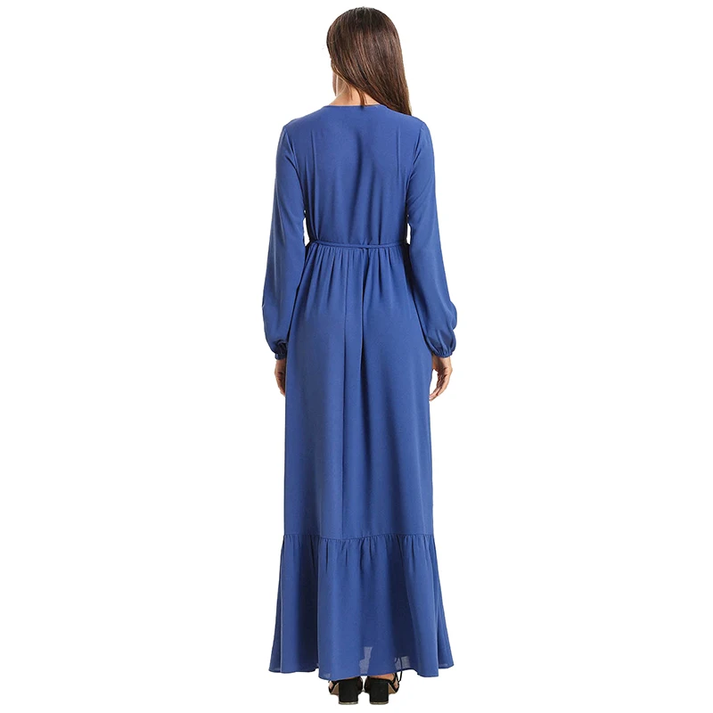 Большие размеры M-4XL Дубай abaya платье турецкое мусульманское женское большие свинг-платья мусульманская вышивка синяя одежда abaya халат для