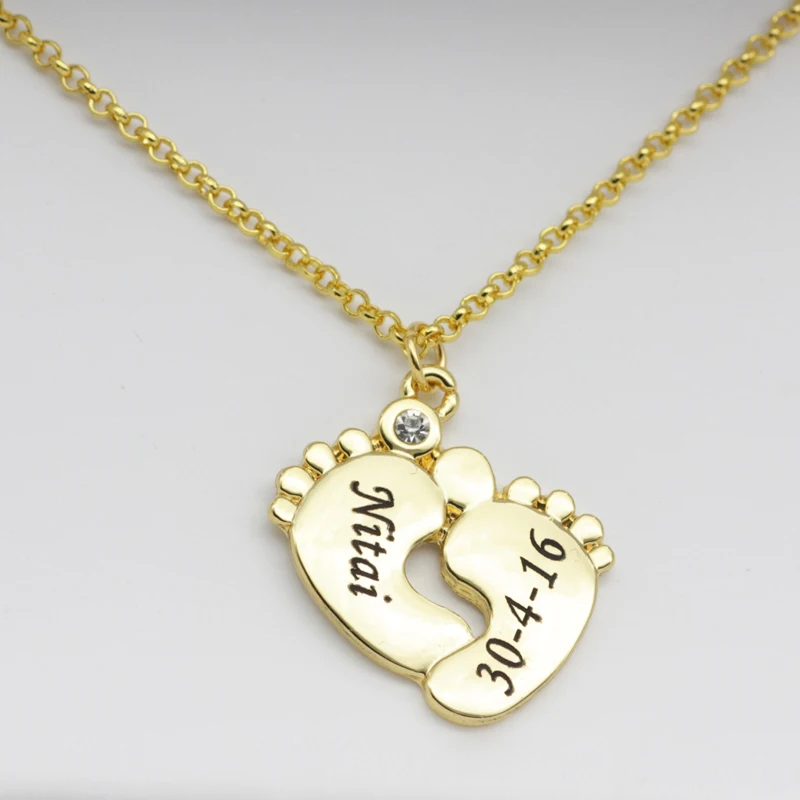 Lovely Baby Feet Pendant Necklace with Birthstones Hot Selling Long