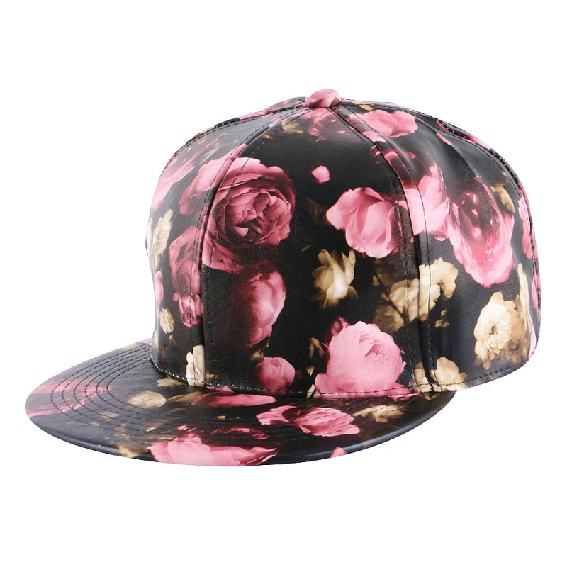 Новый модный принт роза цветочный из искусственной кожи для женщин Повседневное snapback кепки красота дизайн открытый хип хоп шапки опт