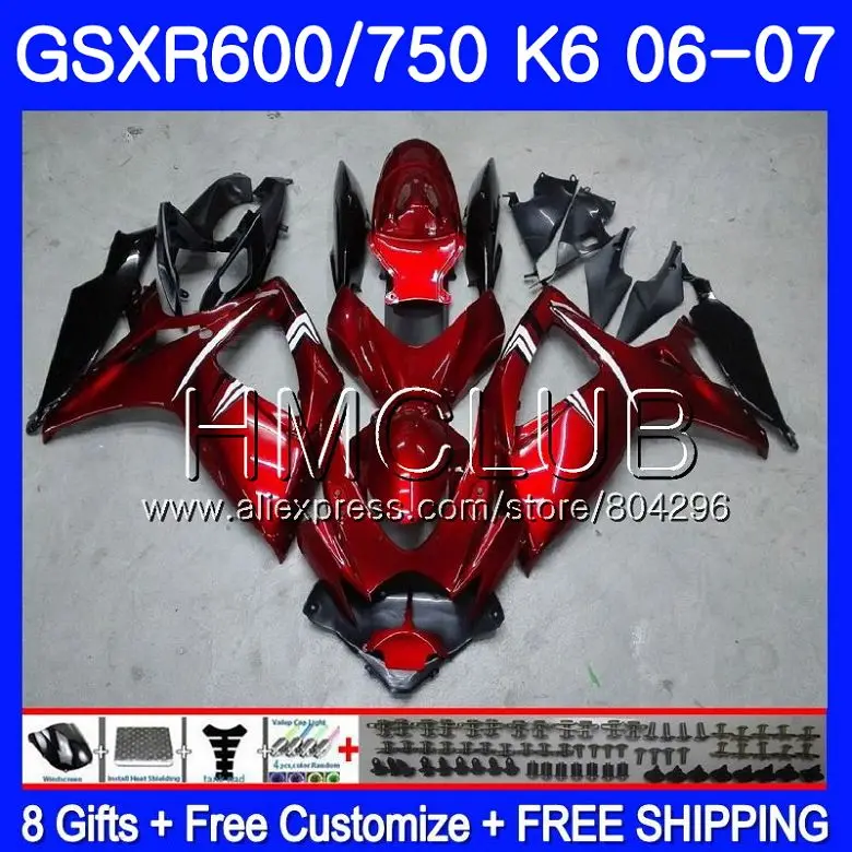 

Body For SUZUKI GSXR 600 750 GSX R750 GSX-R600 06 07 5HM.15 GSXR600 06 07 Wine red GSXR-750 K6 GSXR750 2006 2007 Fairing kit