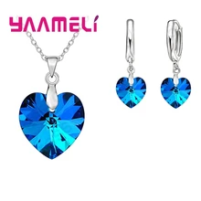Любовь Сердце Форма для женщин 925 пробы Серебряный свадебный ювелирный набор для Модный кристалл для свадьбы Подвески Ожерелья Серьги Набор