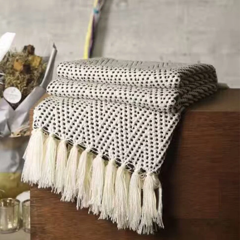 ADREAM New Acrylic blanket, black and Beige scarf, Sofa Bed Square