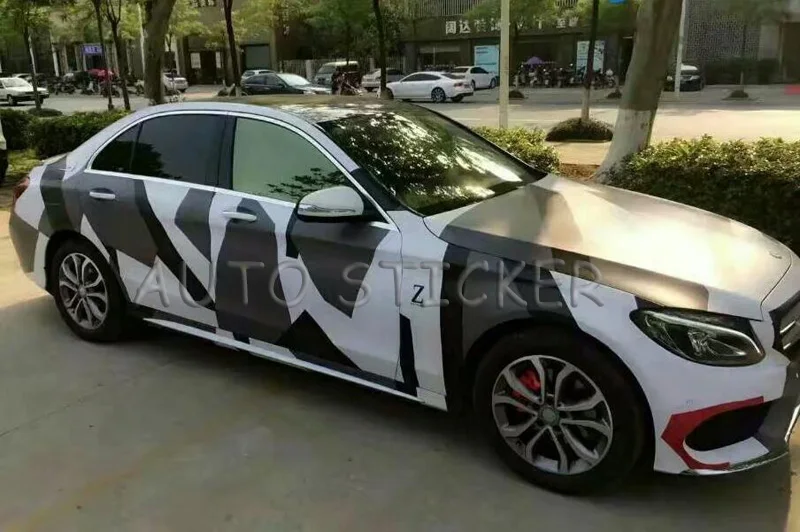 Black white gray Big Camo Vinyl Car Wraps 33