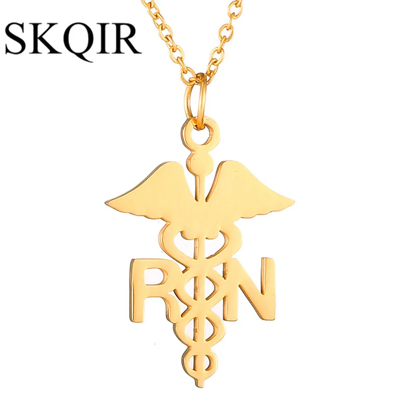 SKQIR Gold Medical Sign Caduceus Symbol Pendant Necklaces For Nurse