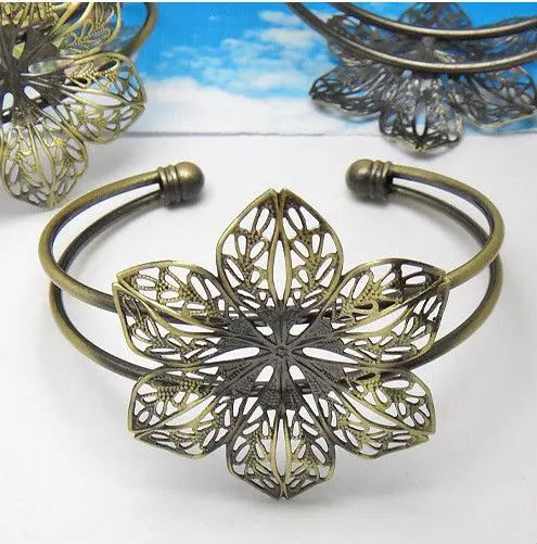 

FREE SHIPPING 1PCS Antiqued Bronze Filigree Flower Bracelet Bangles #22724