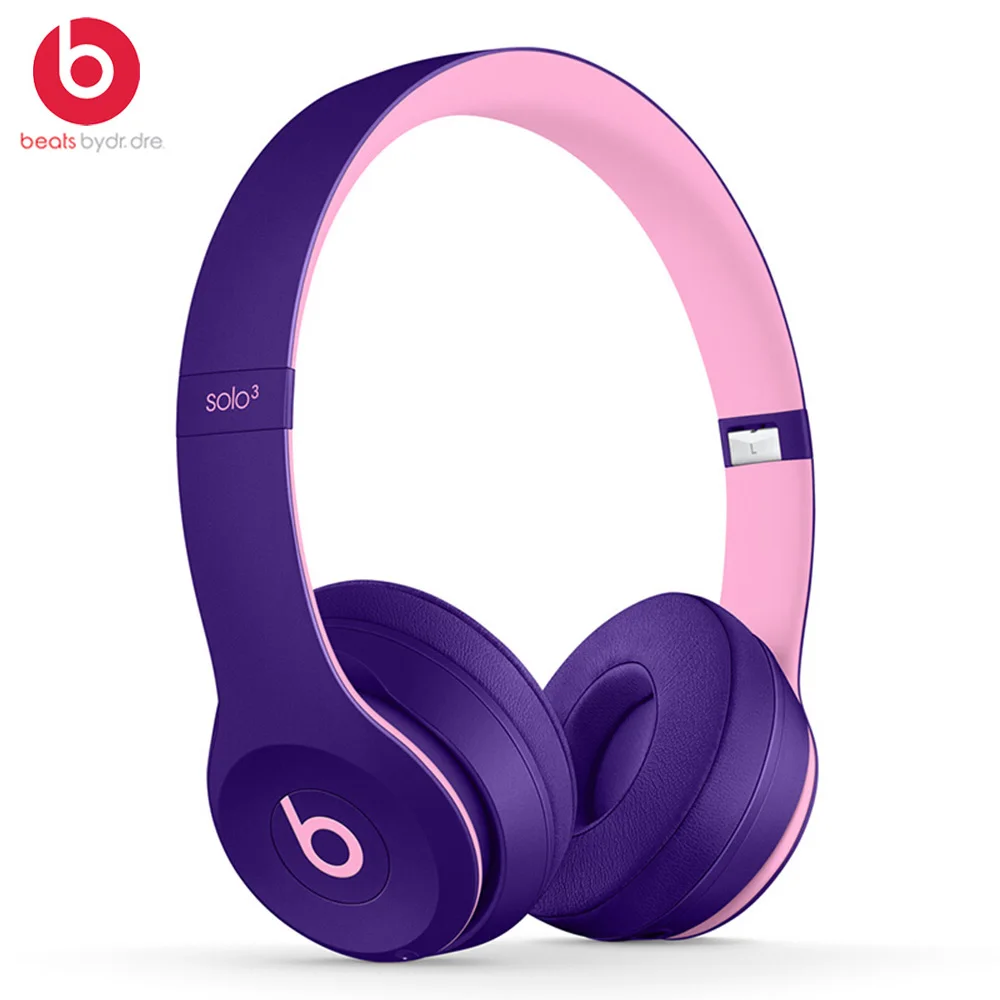 Beats Solo3 беспроводные Bluetooth/3,5 мм проводные наушники на ухо игровая гарнитура музыкальные наушники Hands-free с микрофоном fone de ouvido - Цвет: Purple with pink