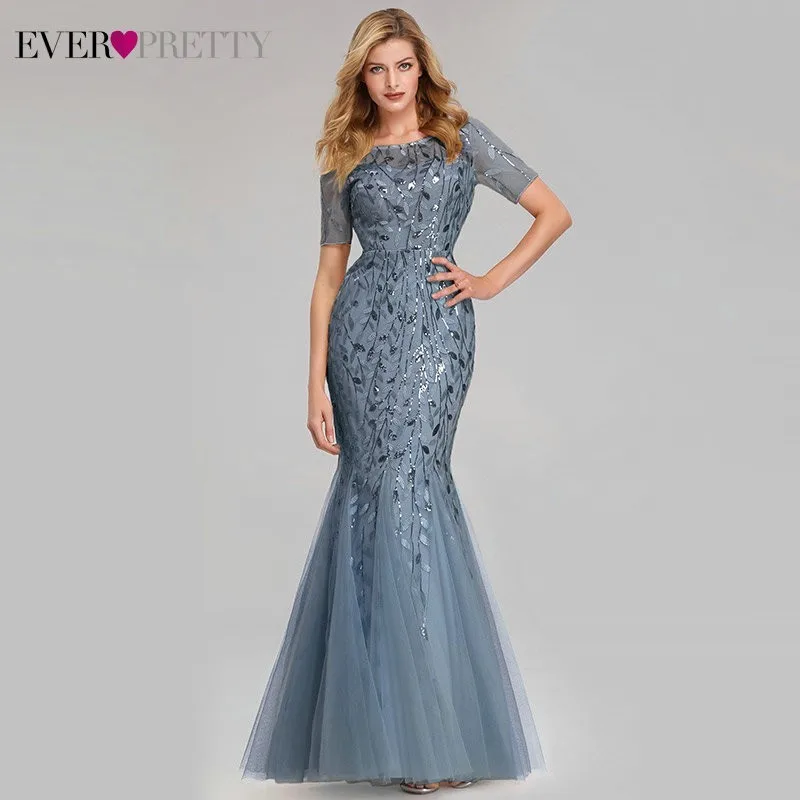 Plus Size Evening Dresses Long Ever Pretty New Dusty Blue Sleeveless V-neck Cheap Summer Formal Gowns Robe Soiree Dubai