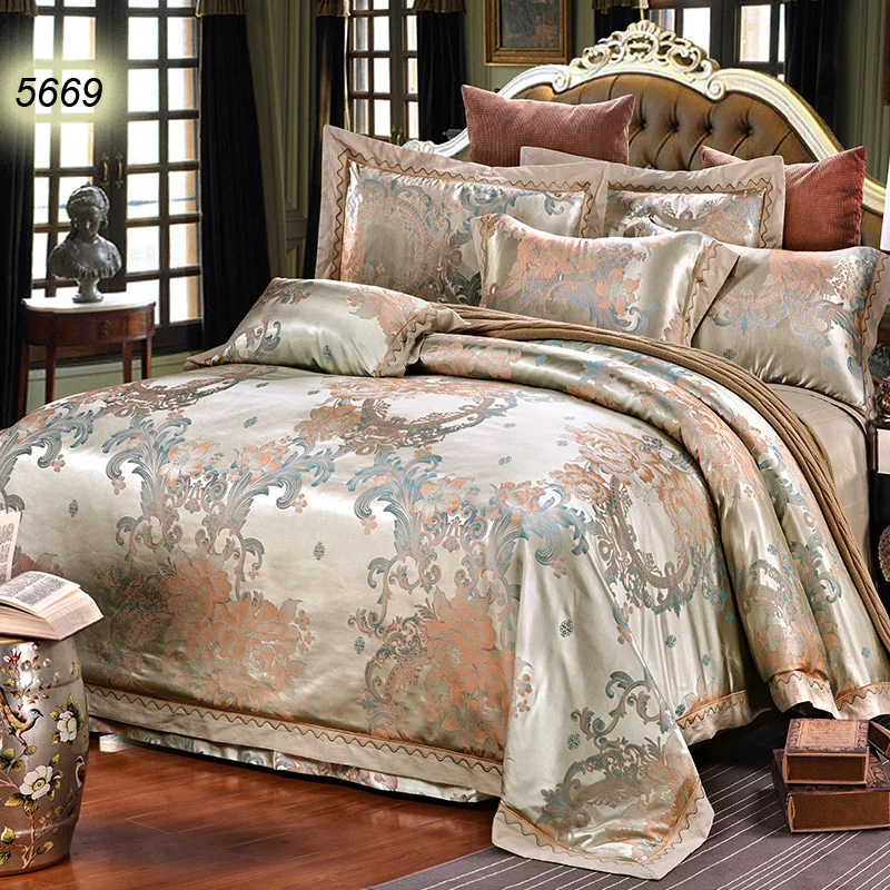 Camel color bedding sets jacquard bed linens peony
