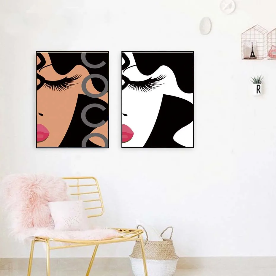 Creative-Woman-Portrait-Drawing-Wall-Art-Modular-Fashion-Canvas-Painting-Two-Color-Version-Posters-Prints-Living (3)