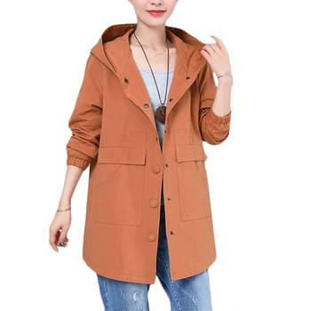 

Women Windbreaker coat Long Spring Autumn 2019 New Korean Hooded Trench coats Women's Loose Plus size Coats Outerwear 5XL F138