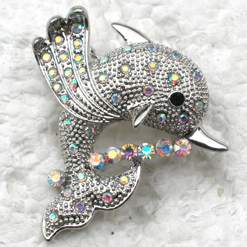 

12pcs/lot Wholesale Crystal Rhinestone Dolphins Pin brooches C101893