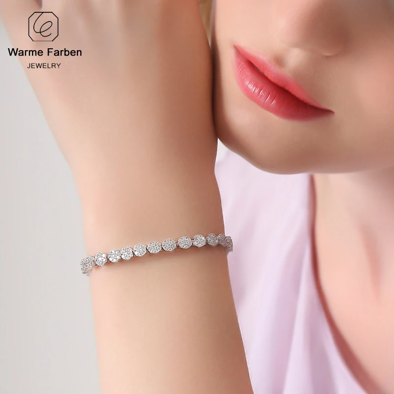 

2019 New Arrival Trendy Bracelet for Women Silver Color Round Rhinestone Link Bracelet Fashion Jewelry Bracelet Gift for Lady