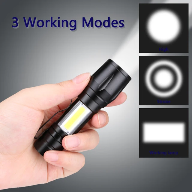 Sanyi Portable Flashlight COB LED Zoomable Torch Tactical Flashlight 3 Modes Built-in 14500 Battery With USB Cable Storage Box